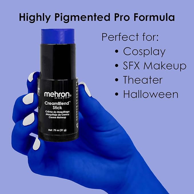 Mehron Makeup CreamBlend Stick | Face Paint, Body g) (Blue) 75 oz