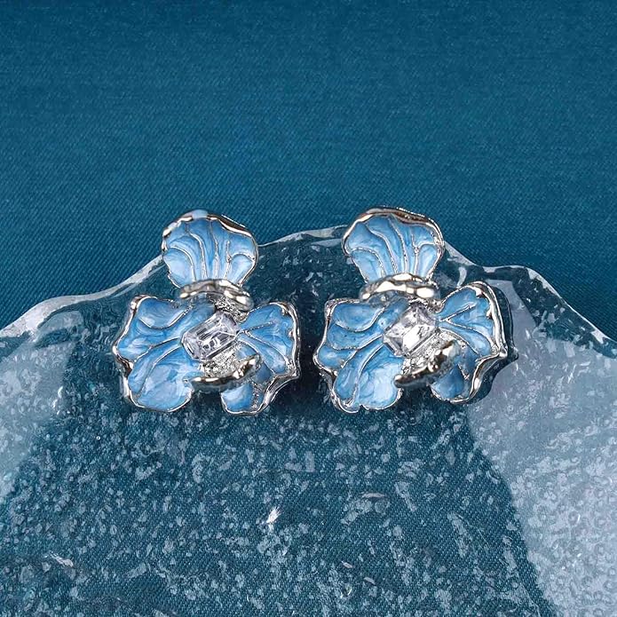 Unique Blue Flower Earrings Studs Vintage