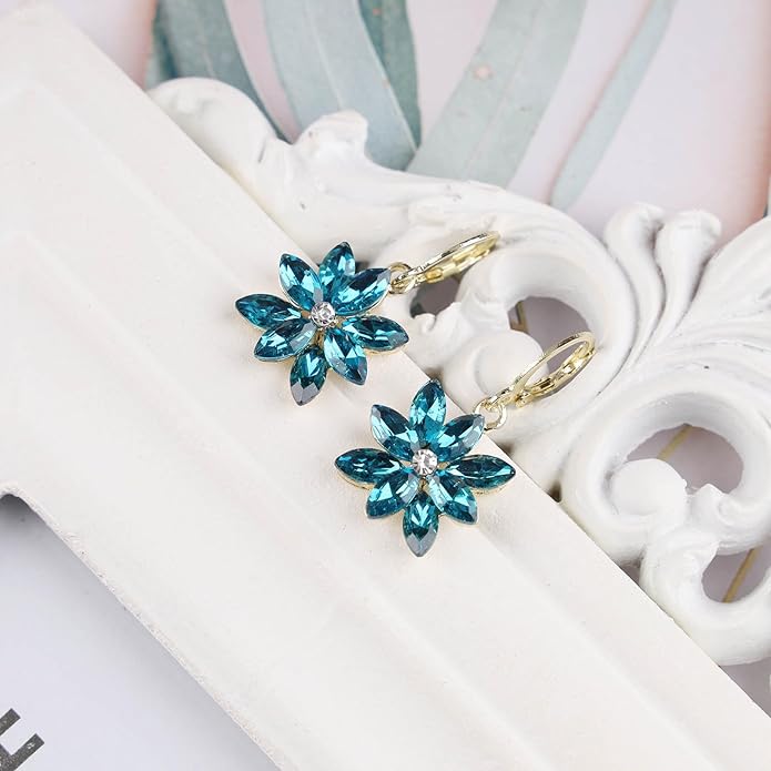 Vintage Blue Crystal Flower Earrings Sapphire