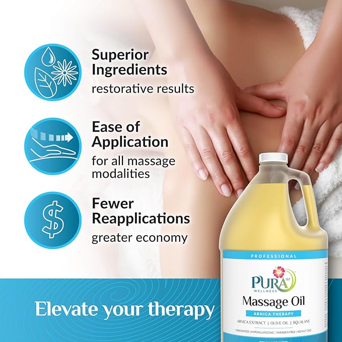 PURA Arnica Oil - Unscented Deep Tissue Massage Therapy, Hypoallergenic, 128oz