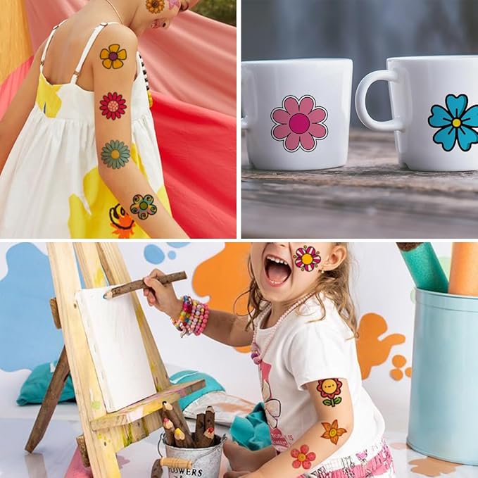 Flower Temporary Tattoos for Kids - 74 Individually Bag Fillers