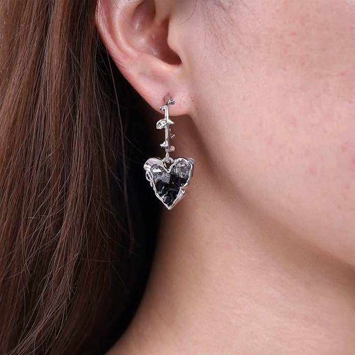 Punk Heart Dangle Earrings Black Onyx