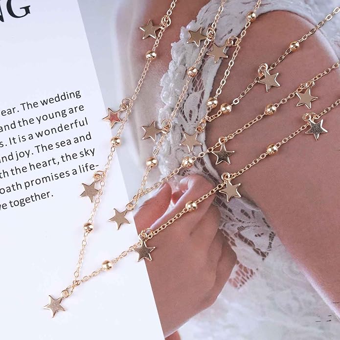 Vintage Layered Star Dangle Necklace Star