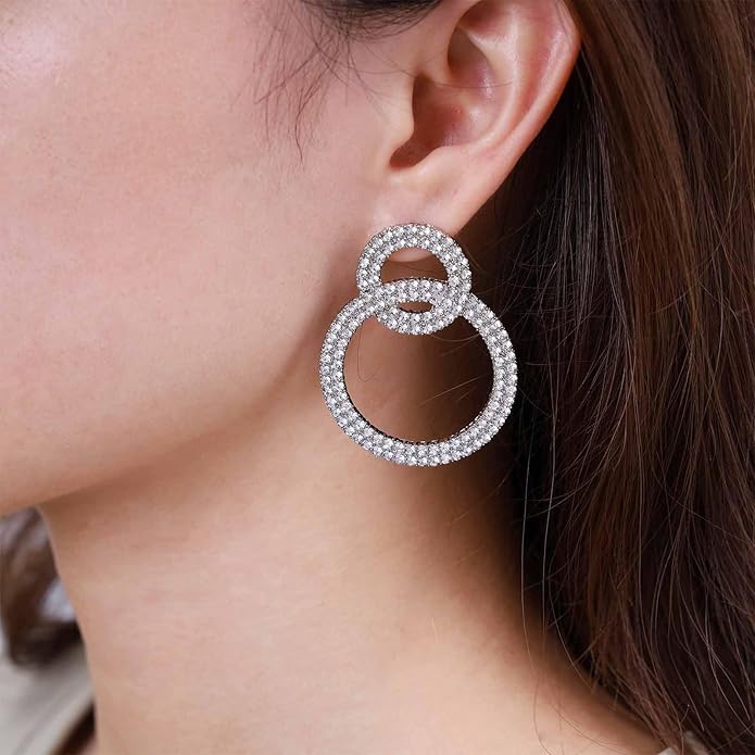 Vintage Crystal Circle Drop Earrings Double
