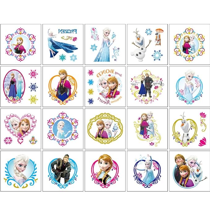 20pcs Cute Elsa Temporary Tattoos for Girl, Kawaii Christmas Rewards