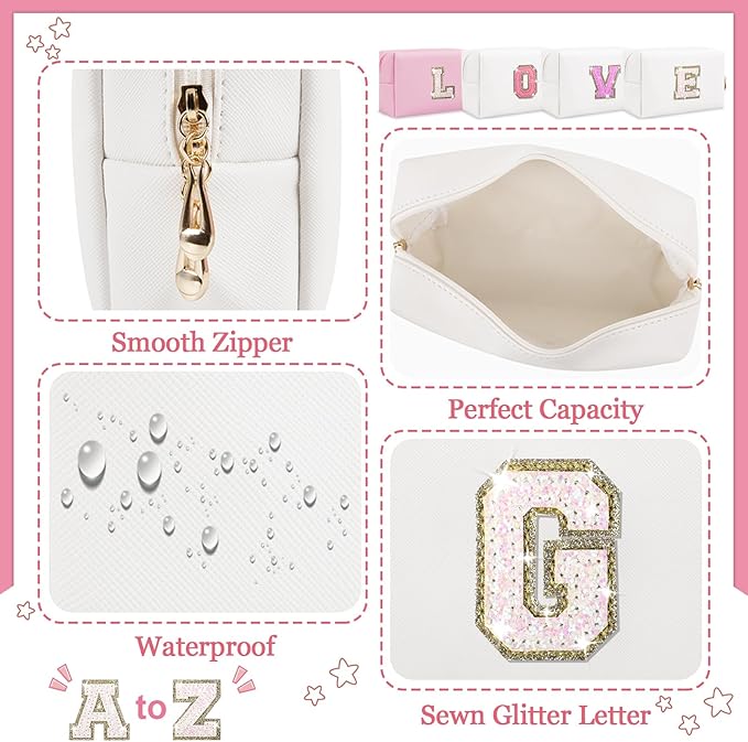 Initial letter patch makeup bag,