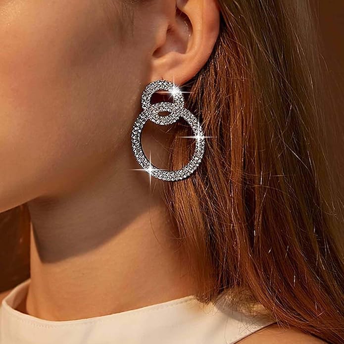Vintage Crystal Circle Drop Earrings Double