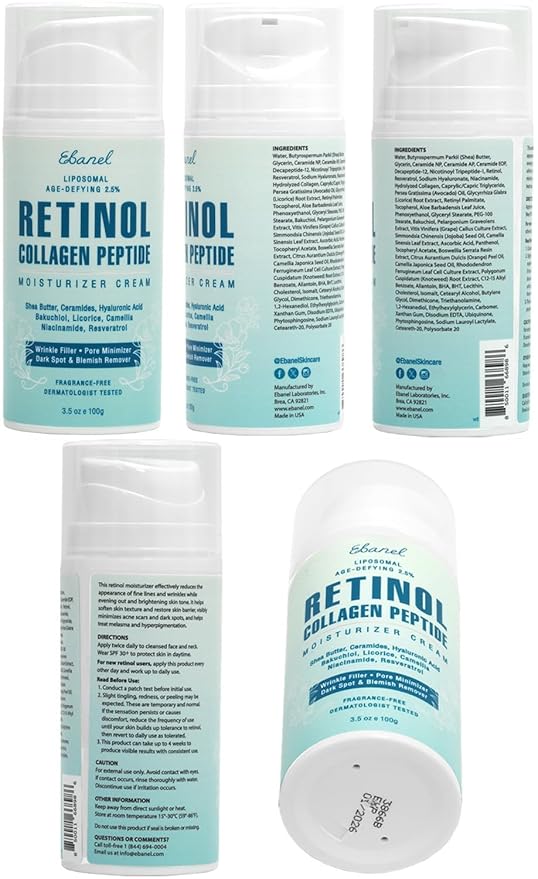 Ebanel Retinol Cream for Face with Collagen, Peptides, Ceramides, Moisturizer with Hyaluronic Acid, Vitamin C & B5, Firming Anti Aging Face Cream for Wrinkles, Fine Lines, Dark Spots, Day and Night