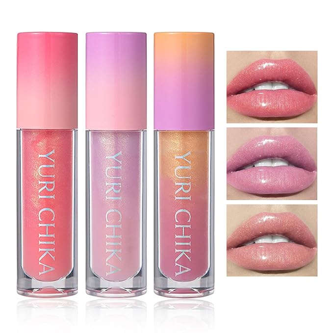 Shimmer Glitter Lip Gloss Oil,6 Color Hydrating Sparkly Lipstick,Non-Sticky Fresh Texture Lip Oil,Long Lasting Moisturizing Lip Makeup (01/02/03)