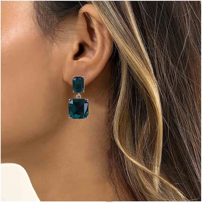 Vintage Emerald Square Earrings Green Emerald