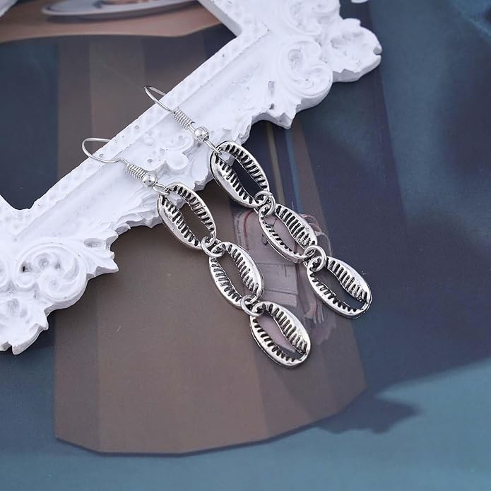 Boho Cowrie Shell Earrings Silver Shell