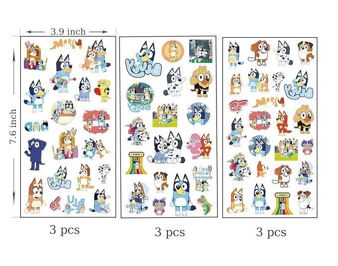 9 Sheets Blue Temporary Tattoos for Kids, Children's Party Favors