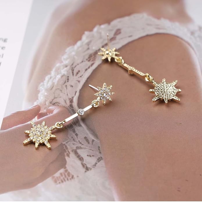 Vintage Crystal Starburst Drop Earrings Long