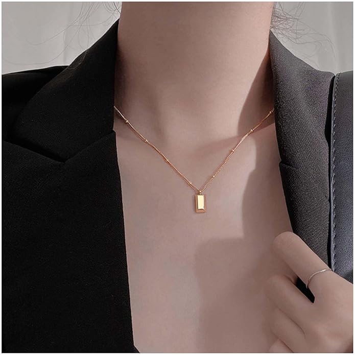 Vintage Square Pendant Necklace Polish Square
