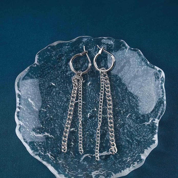 Vintage Tassel Chain Earrings Silver Fringe