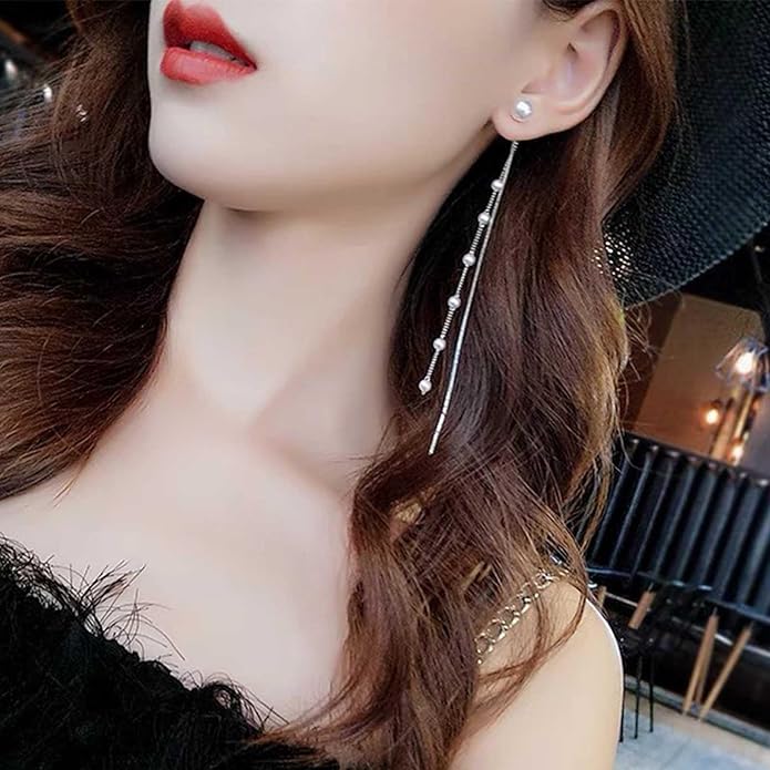 Boho Long Pearl Dangle Drop Earrings