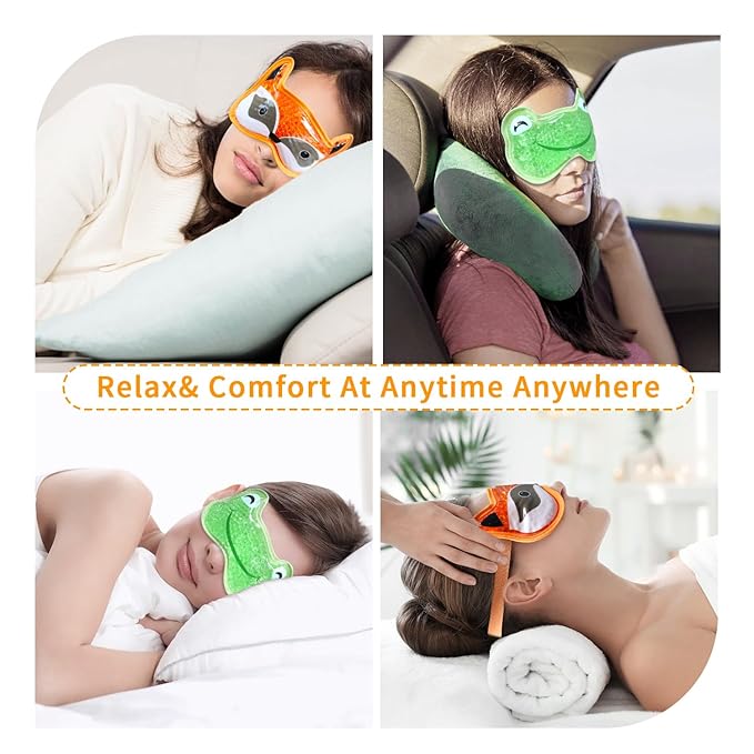 Bundle of CONBELLA 2PCS Adorable Cooling Eye Mask Gel Eye Mask, Reusable Hot Cold Therapy and Cooling Eye Mask, Gel Eye Mask for Dark Circles, Migraines, Eye Surgery, Warm Compress for Eyes