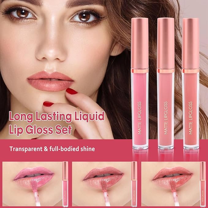 Matte Lip Gloss for Women,3 PCS Matte Liquid Gloss
