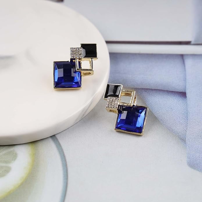 Vintage Crystal Square Drop Earrings Black Square Stud