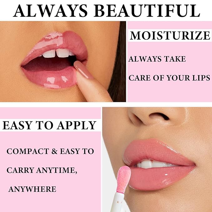 Lip Plumping Lip Gloss,Big Brush Head Lip Oil Hydrating Nourishing & Smooth Glossy Lip Glow Oil,Moisturizing Tinted Lip Gloss Lip Balm Shiny and Vegan Plumping Lip Tint Care(#02 Cherry Blossom Pink)