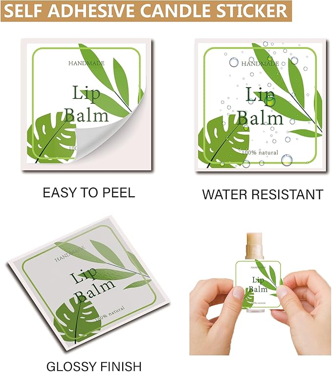 CRASPIRE Lip Balm Labels 80pcs Homemade Container(Leaves-Green)