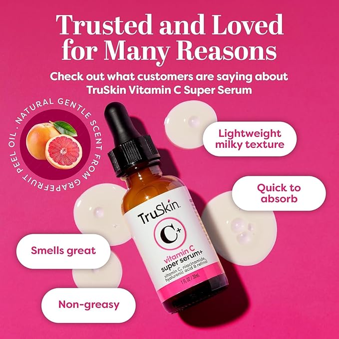 TruSkin Vitamin C Super Serum - Niacinamide, Retinol, Hyaluronic & Salicylic Acid - All-in-One Anti Aging Serum for Face – Improve Appearance of Dark Spots, Firmness for Brighter Looking Skin, 1 Fl Oz