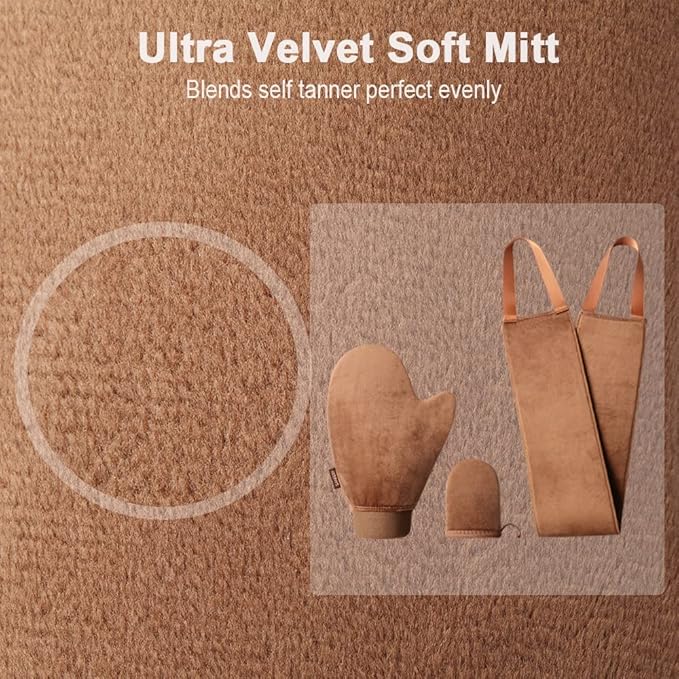 5 Pack Self Tanning Mitt Applicator Kit, Tanning Mitts Self Tanner Mitt Applicator Kit Self Tan Mitt With Tanning Glove, Back Applicator, Mini Tan Mit, Exfoliating Mitt, Brush, for Tanning Mousse Foam