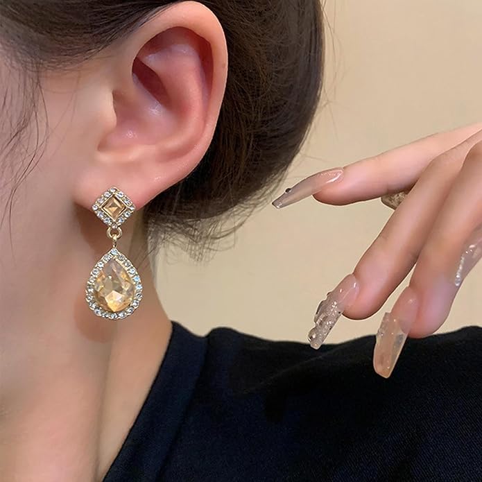 Vintage Crystal Teardrop Earrings Rhinestone Drop