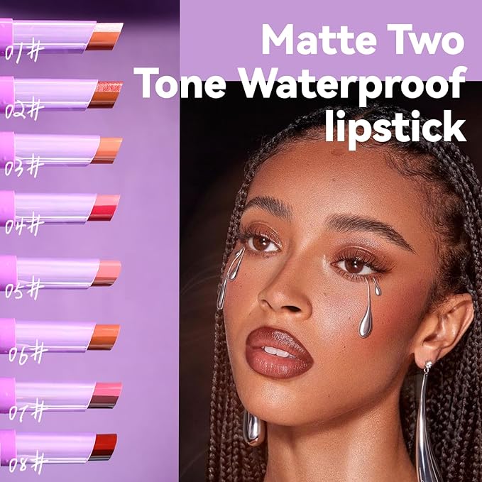 Nude Lipstick, 2 In1 Two Tone Bitten Moisturzing Waterproof Lipstick Gradient Bitting Matte Lipstick V Styling Glimmer Balm, Long Lasting Waterproof Silk Finish Lip Gloss for Women (#03)