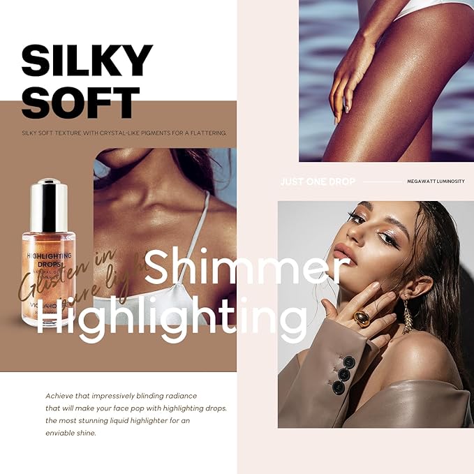 VIOLA HOUSE Liquid Highlighter Drops, Glitter Illuminator Blend (5 Candlelight) 30ml