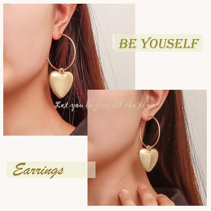 Boho Large Heart Drop Earrings Vintage