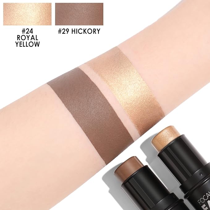 FOCALLURE 2 Pcs Mineral Cream Contour Stick,Moisturize Highlighter Illuminator Makeup,Deep