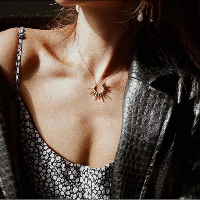 Vintage Sunburst Pendent Necklace Hollow Sunburst Necklace Moonstone