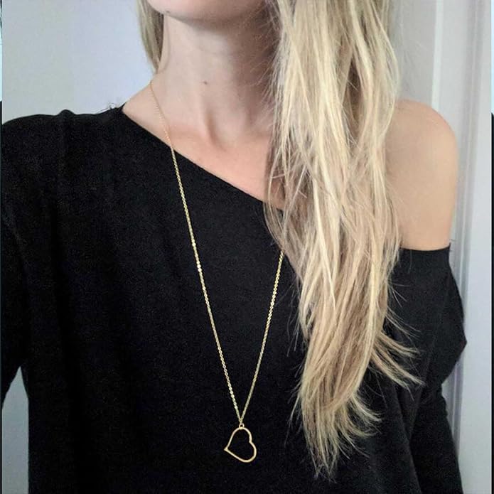 Boho Long Heart Necklace Open Heart
