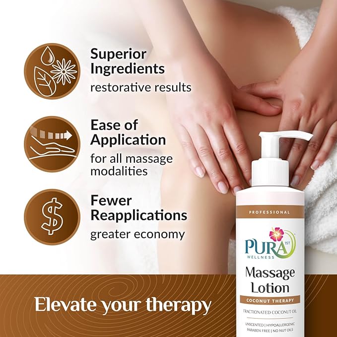 Coconut Therapy Massage Lotion, (Physical Therapy Coconut Lotion, Professional Deep Tissue Therapy, Pura Wellness Vitamin Therapy Lotion, Unscented Lotion for Physical Therapy Recovery 8oz