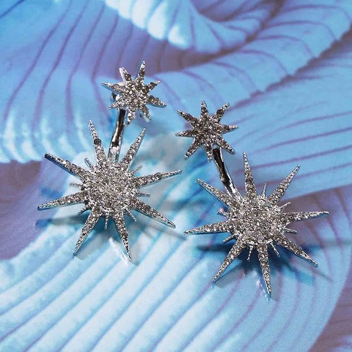 Starburst Jacket Earrings Gold Rhinestone Sun Earrings Front