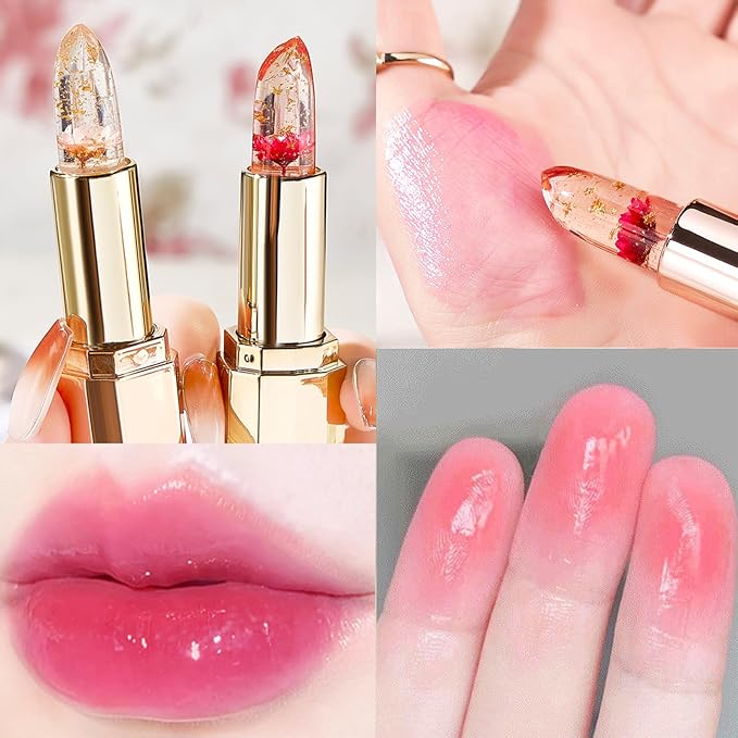 Pack of 3 Flower Jelly Lipstick Set Temperature Change Moisturizer Long Lasting Nutritious Balm Magic Color Change Lip Gloss