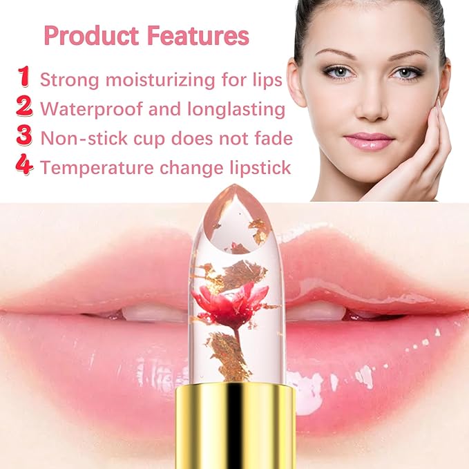 Lipstick for Women 3Pcs,Flower Jelly Lipstick Set,Temperature Change Change