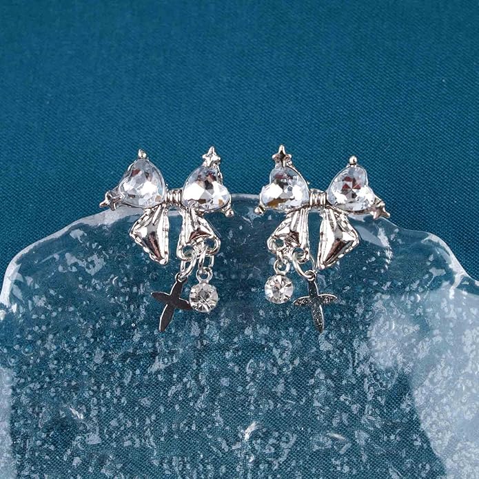 Vintage Crystal Bow Earrings Black Onyx Stud Earrings