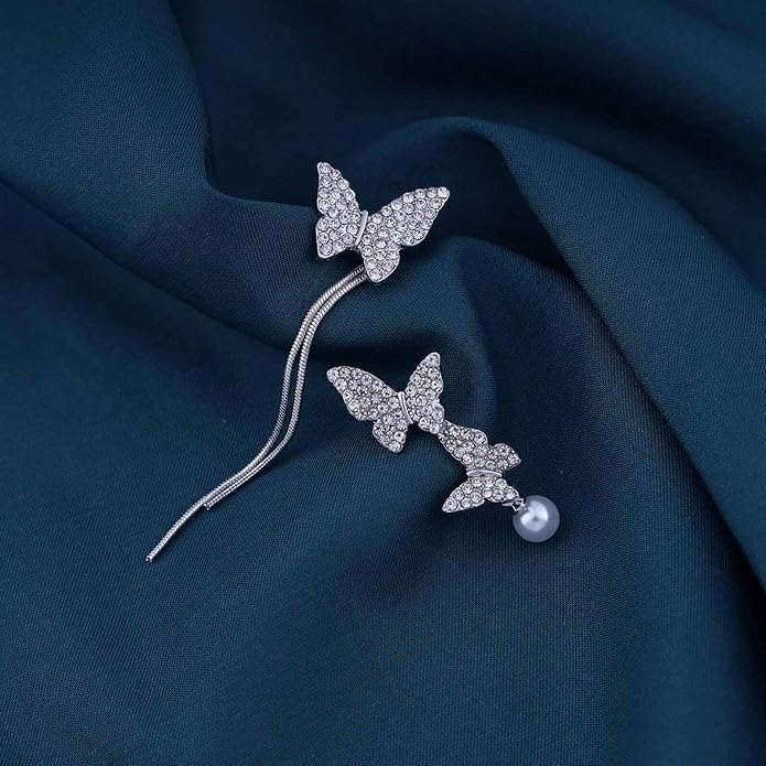 Vintage Crystal Butterfly Drop Earrings Rhinestone
