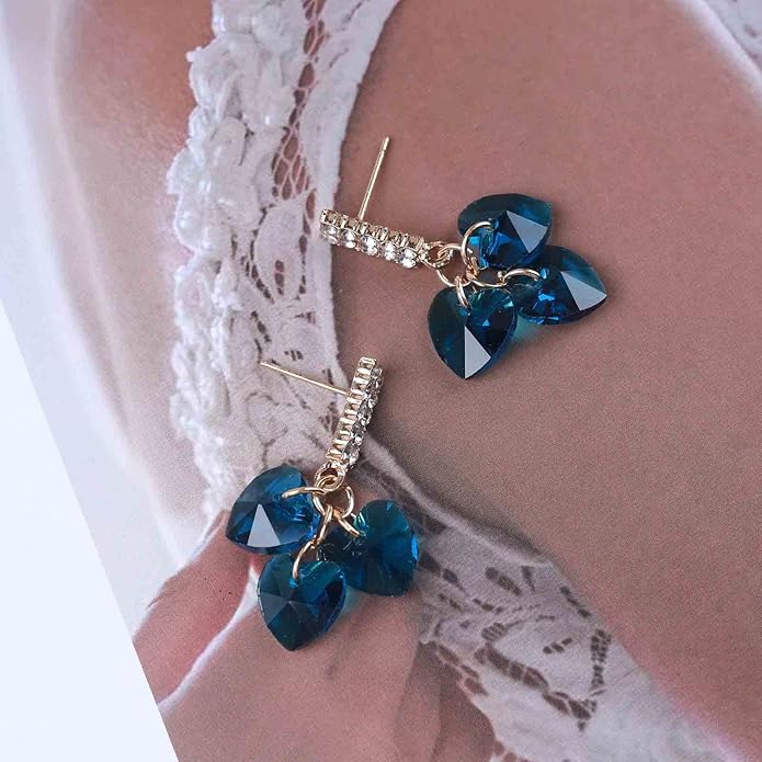 Boho Sapphire Tassel Earrings Blue Crystal