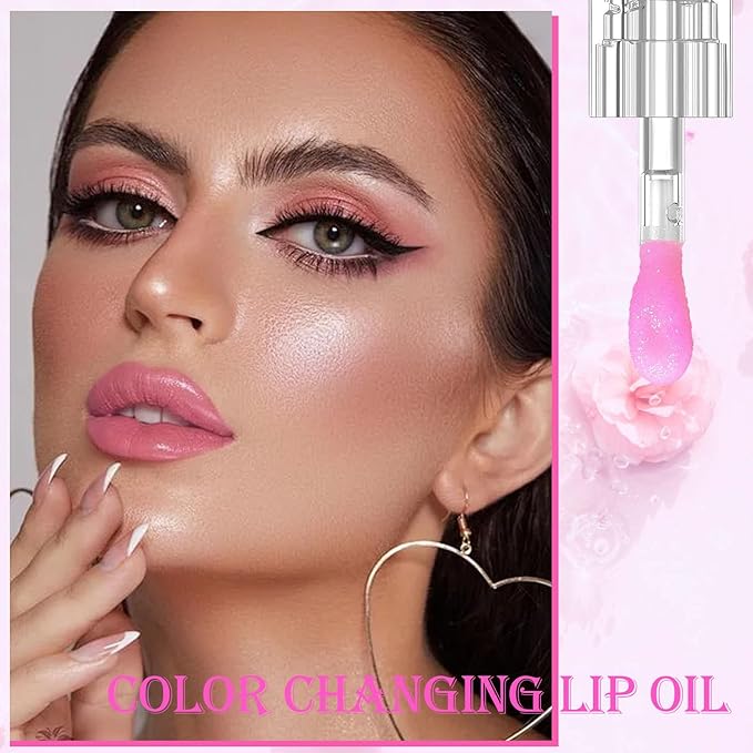 Magic Color Changing Lip Oil, Cosmetics Color Changing Lip Oil, Warm Change Hydrating Lip Gloss, Long Lasting Shimmery Lip Glow Oil, Moisturizing Non-sticky Fresh Texture Lip Oil (Set K, 2)