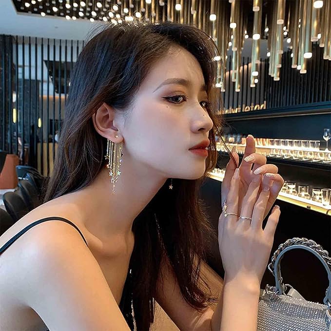 Boho Star Chain Tassel Earrings Gold