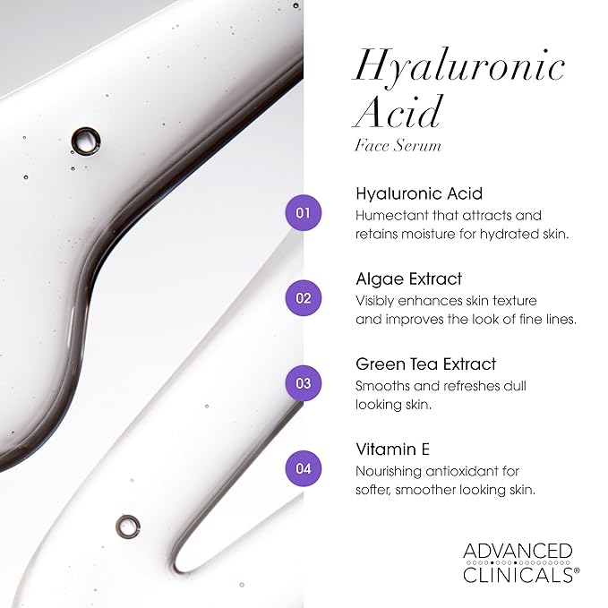 Advanced Clinicals Hyaluronic Acid Moisturizer Face Serum + Collagen Peptide Facial Serum Skin Care Set | Hydrating Serums For Diminishing Appearance Of Wrinkles, Dry Skin, Fine Lines, Set Of 2