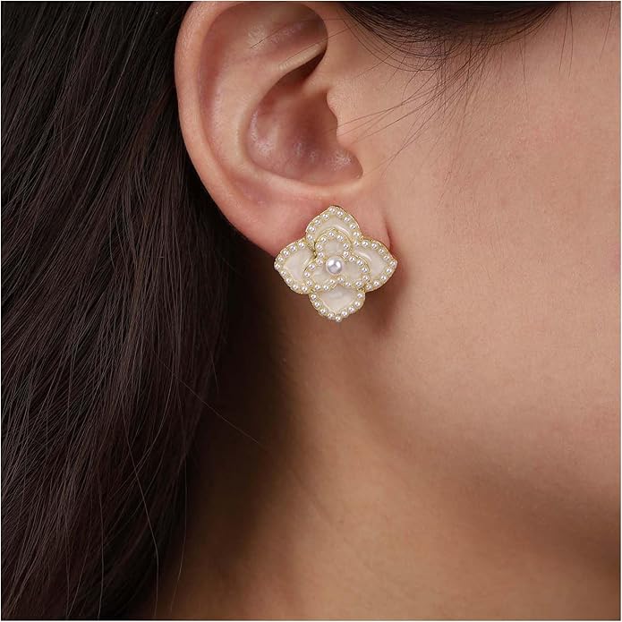 Vintage Pearl Flower Earrings Gold Pearl