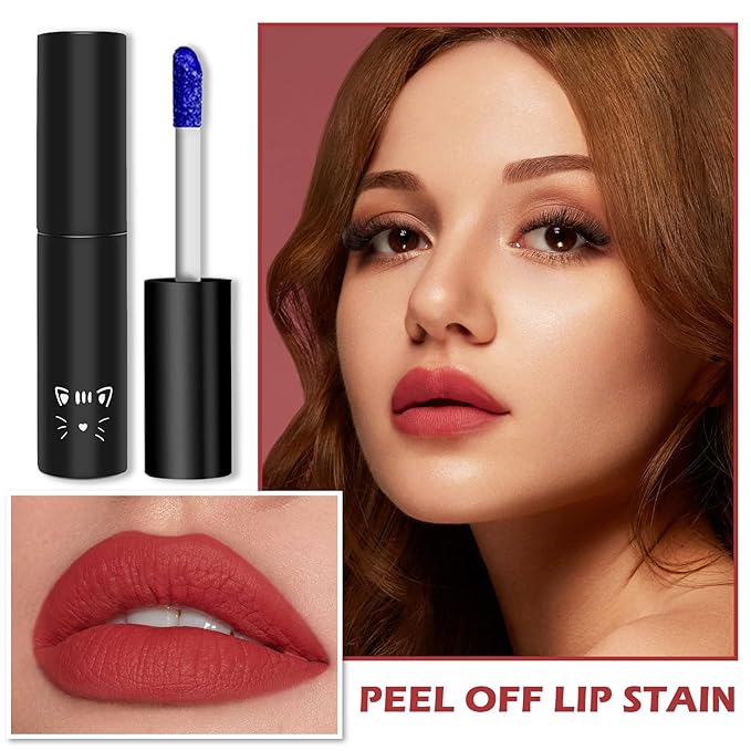 AWCCXMYM Peel Off Lip Stain Lip Tint Matte Lipstick Nude Lip Gloss Long Lasting Waterproof Up To 24 Hours Non Stick Cup Non Fade Liquid Lipstick Lip Tint Stain Makeup 02#