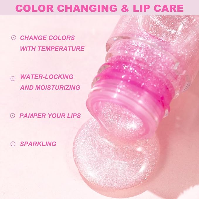 2 PCS Color Changing Lip Oil,Moisturizing Color Changing Lip Gloss,Non-sticky Nourishing Repairing Primer Lip Tint