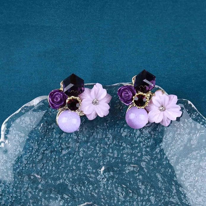 Boho Amethyst Flower Drop Earrings Vintage