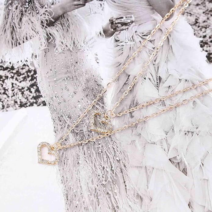 Boho Layered Heart Choker Necklace Crystal