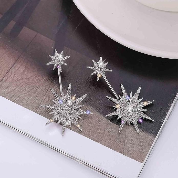 Starburst Jacket Earrings Gold Rhinestone Sun Earrings Front